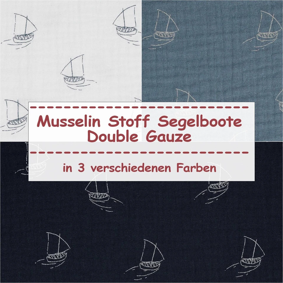 FITZIBIZ Musselin Stoff Segelboote, Double Gauze (Meterware ab 0,50m)