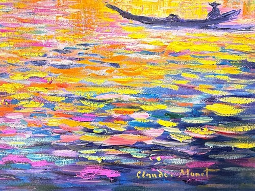 Claude Monet (Handmade) Oil On Canvas Signed & Stamped Framed Painting,Vtg Art - Picture 2 of 4