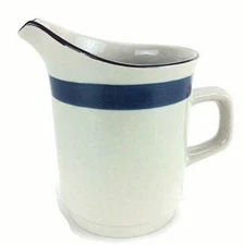 Dachi Akey Blue Creamer Pitcher Stoneware Beige Dark Blue Band Japan