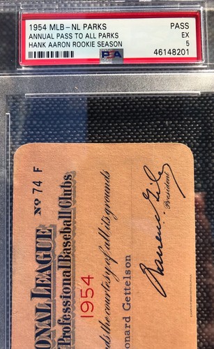 1954 Hank Aaron PSA Ticket Pass First HR/Debut/First Hit Milwaukee Braves Ex ⚾️ - Bild 2 von 4