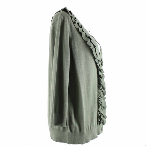 Talbots Petite Sz 1XP Green V Neck Ruffles 100% Pima Cotton Cardigan Sweater - Picture 2 of 24