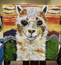 "Happy Day Llama” 12x12 Acrylic Painting on canvas by original artist