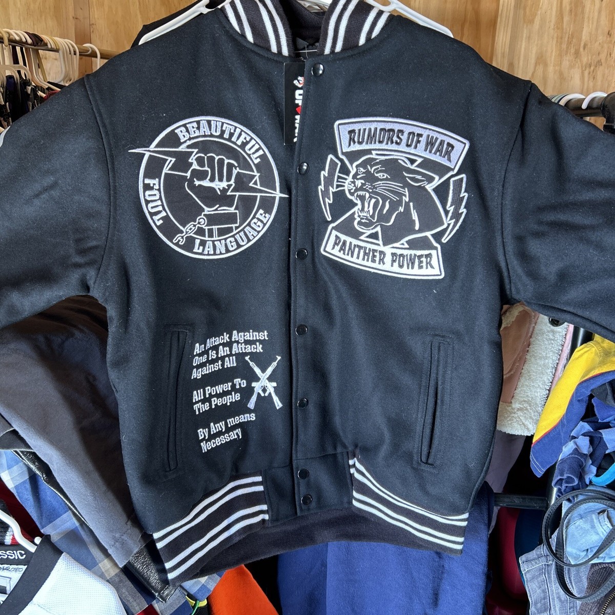 RUMORS OF WAR Black Panther Varsity Jacket Men's Small