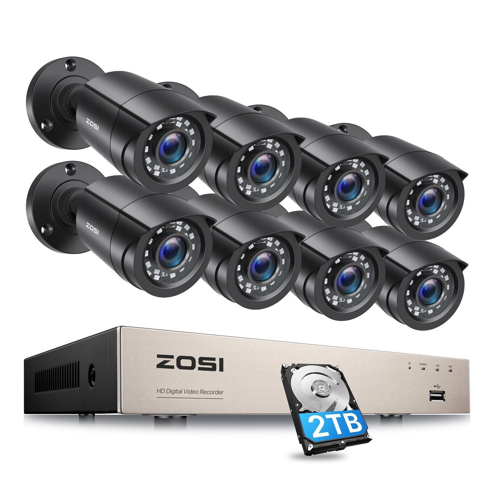 ZOSI 5MP Lite HDMI 8CH DVR 1080P H.265+ CCTV Security Camera System 1TB Outdoor