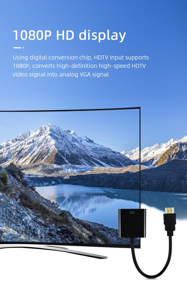 HDMI INPUT to VGA OUTPUT Converter Adapter Cable 1080p For PC TV Monitor Black - Bild 2 von 4