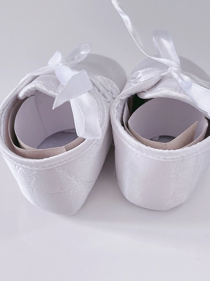 Zapatos Baby Shower Niño Niñas Encaje Bautizo Formal Fiesta Satén Blanco Puro Foto 4 de 4