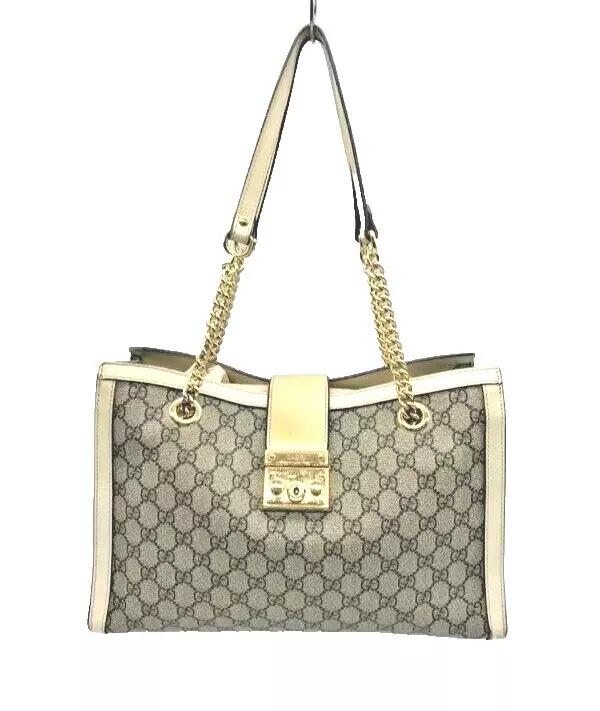Rare cadenas GUCCI Supreme Med. Épaule beige toile cuir fibre fabriqué en Italie