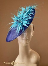 Kentucky Derby Hat Royal Ascot Fascinator Turquoise Big Blue Saucer Couture Hat