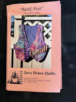 WOMENS JAVA HOUSE QUILTS BATIK VEST FABRIC PATTERN PROJECT SEWING SIZE XS-L
