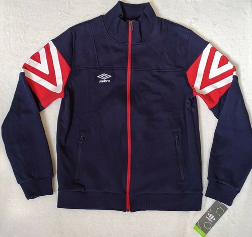 Umbro Premier Full-Zip Warmup Jacket, NWT, MSRP $90! Men's Large Navy/Vermillion