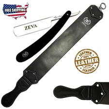 Wet Shave Ready Straight Razor with 26.3/4" Long Leather Sharpening Strop Belt 