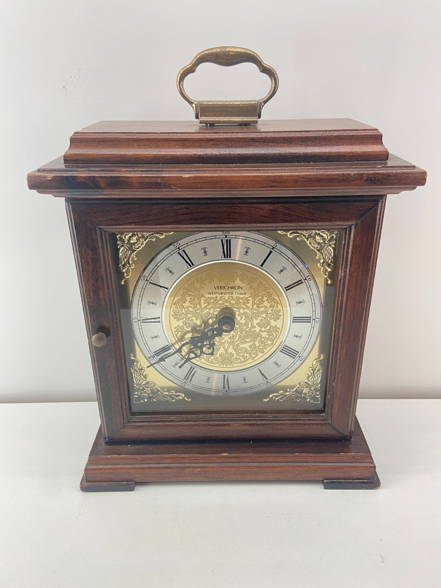Vintage Verichron Westminster Chime Mantle Clock Quartz Wooden Brown Gold