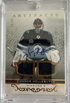 2021-2022 UD Artifacts Connor Hellebuyck Dual Patch Auto /65 USA Gold Medalist