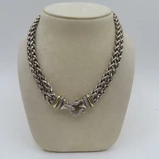 David Yurman Sterling Silver & 18K Gold Diamond Buckle Double Wheat Necklace