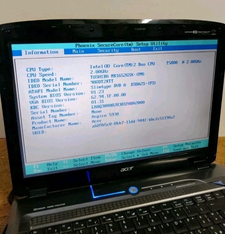 Computer PC Netbook Acer Aspire 5930G Intel Core2 Duo T5800 15,4" - Windows 10 - Immagine 2 di 4