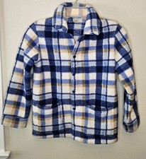 Gymboree Unisex Kids Boy Blue Off white Plaid Sherpa Shirt Jacket Size 8