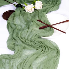 Sage Green 13.3Ft Long Cheesecloth Table Runner ,160In Rustic Boho Gauze Table R