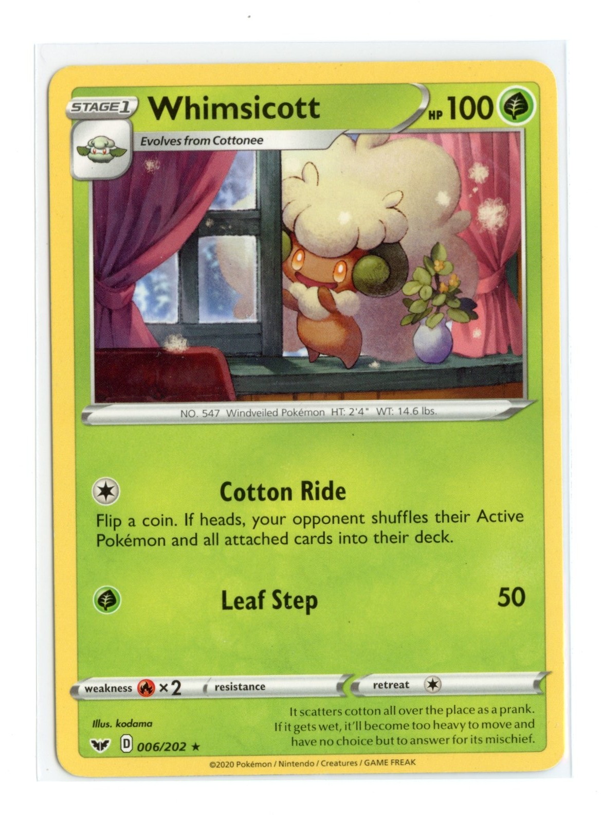 Whimsicott 006/202 Rare Normal SWSH01: Sword & Shield Base Set Pokemon LP