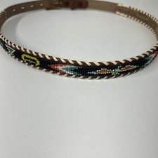 VTG Wampum Hand Beaded Steerhide Tooled Belt Size 32