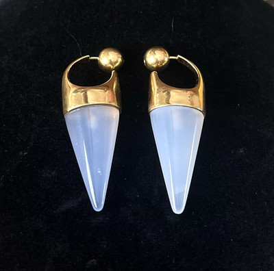 Marni Runway Lt Blue Chalcedony Cone Shape Drop Earrings Rare Unique Italy 31g
