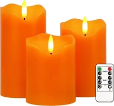 Flameless Candles Lights, Set of 3 Orange Flickering LED with 