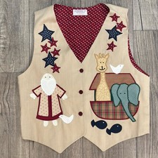 Vintage Georgie Ford Noah s Ark Folk Art Appliqu Vest Whimsical Teacher