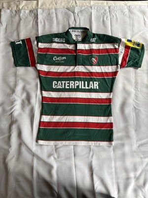 Cotton Traders Leicester Tigers Rugby Shirt Green Red White Caterpillar Size 42