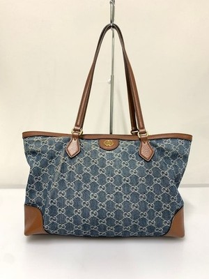 GUCCI Ophidia Indigo Brown GG Denim Medium Tote Bag 631685 Used