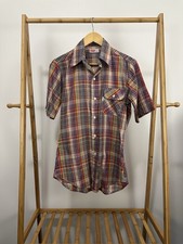 VTG 70s Levi's Western Button Front Pocket Plaid Colorgraph Paper Thin Shirt M