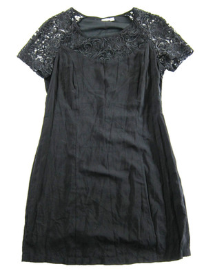 ESPRIT Black Rayon Floral Lace Short Sleeve Tunic Shift Dress Women 12