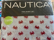 Nautica Twin Sheet Set NIP Crabs and Pinstripes Easy Care Cotton/Poly Blend