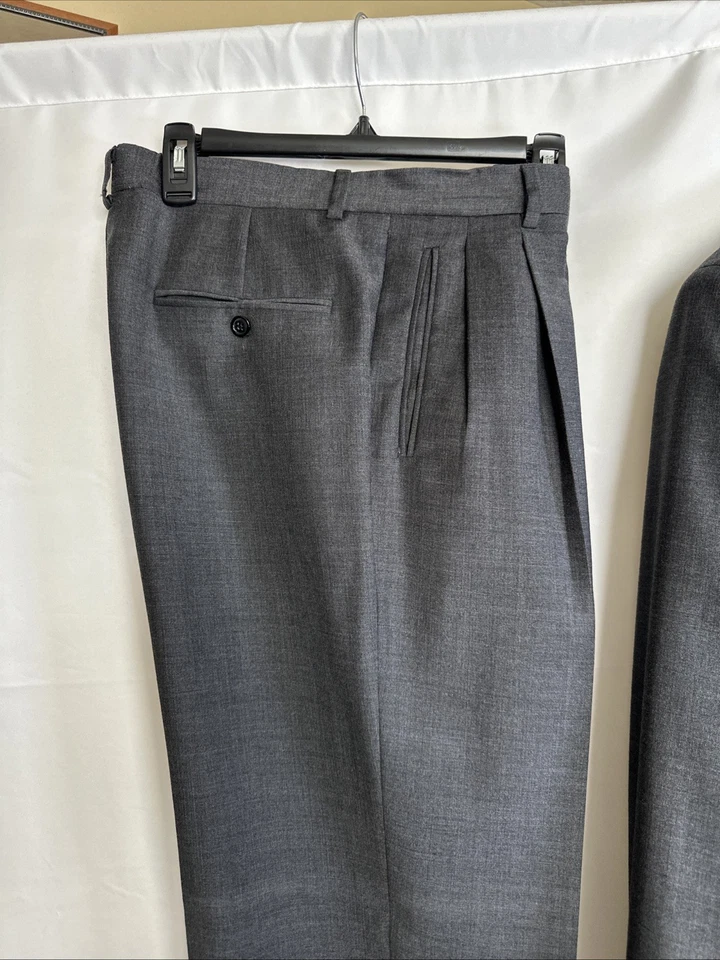 Donna Karan 签名男式运动外套 42R 裤子 32x31 套装灰色 100% 羊毛意大利 — 第 3/4 张图片