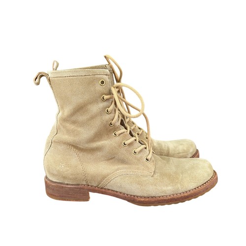 Frye Veronica Combat Boots Sand Suede Lace-up Women's 9.5 B 3472273 Tan Military - Picture 2 of 8