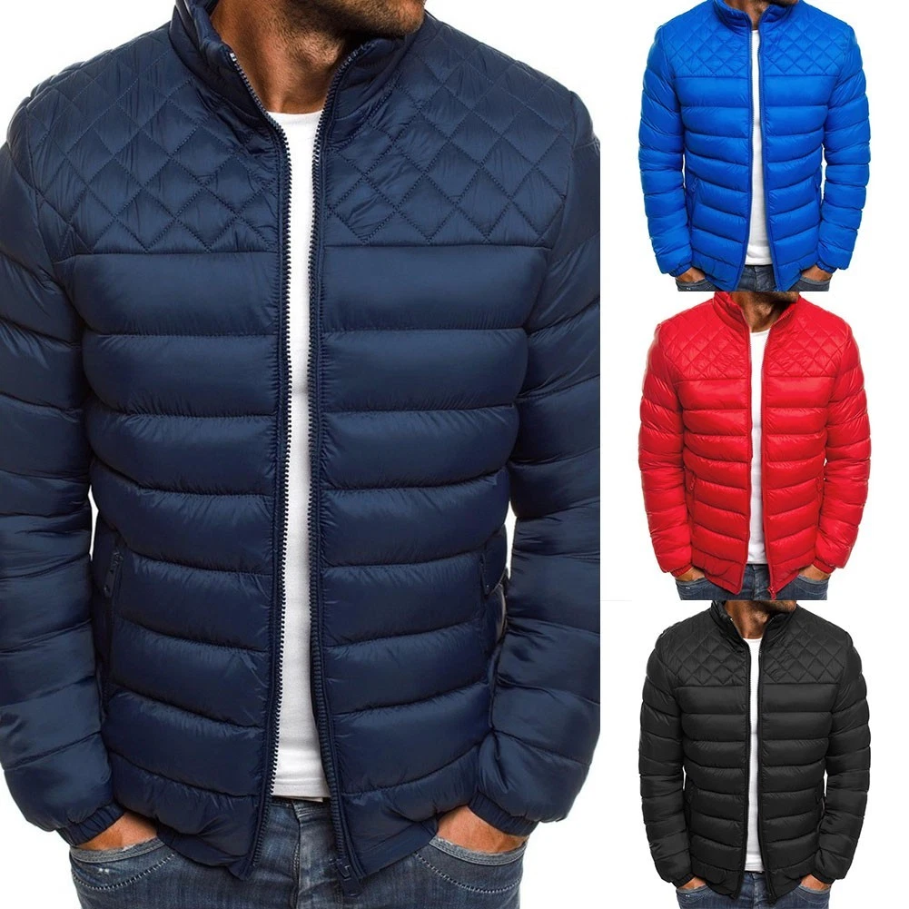 Mens Winter Puffer Jacket Stand Collar Casual Coat for Autumn and Winter