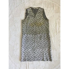 Antique Edwardian Jacquard Silk Shift Dress Tunic Chemise Black Silver AS IS