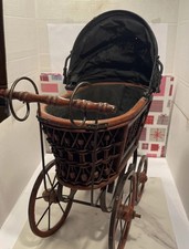 Vintage Baby Carriage Antique Victorian Wicker Doll Stroller Buggy