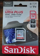 SanDisk - Ultra PLUS 128GB SDXC UHS-I Memory Card 150MB/S Speed Full HD Video