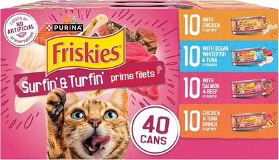 Purina Friskies Gravy Wet Cat Food Variety Pack, Surfin’Turfin Packof 40 5.5oz