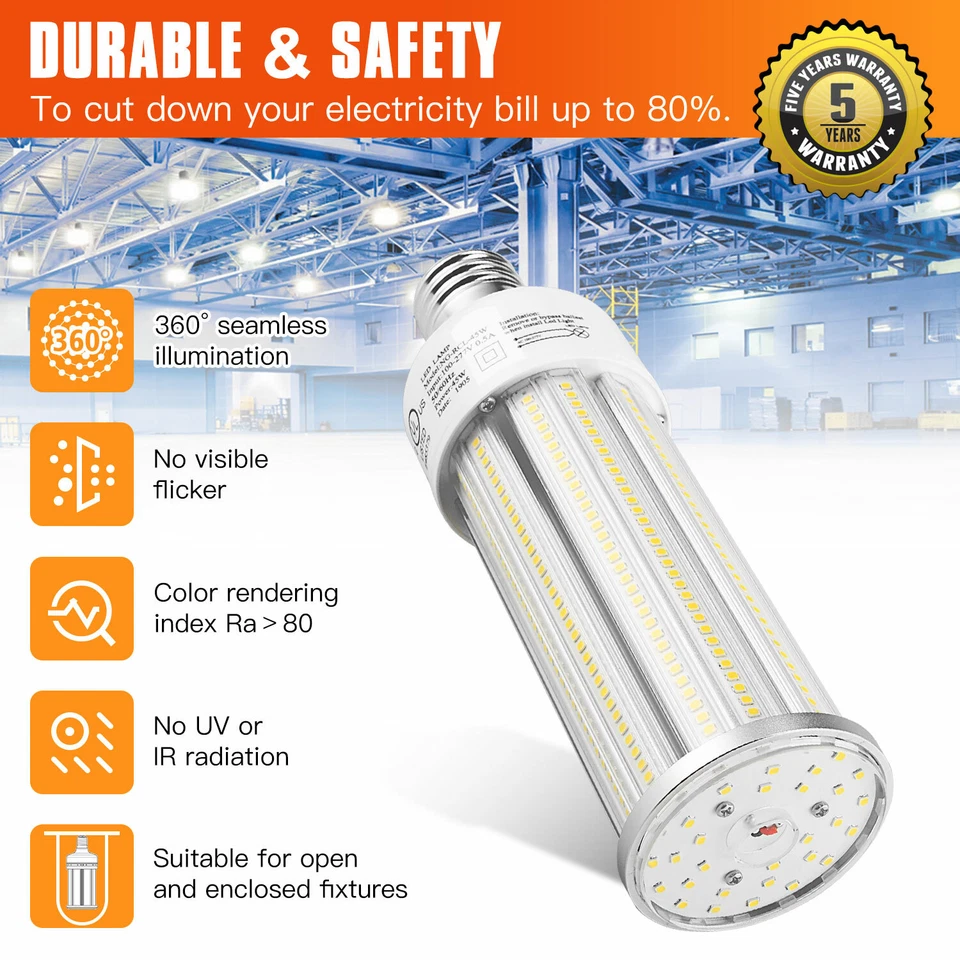 LED Corn Light Bulb 45W Equivalent 175W MH HPS Home Street Parking Lot Lamp E39 - Image 4 of 4