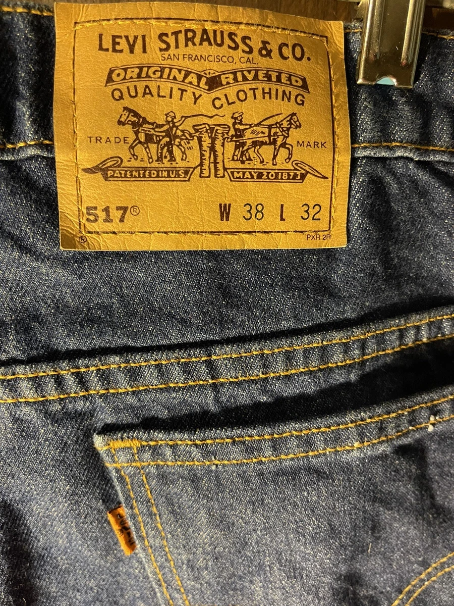 Vtg 90s Levis 517 Jeans Size 38 X 32 Dark Blue Denim Orange Tab