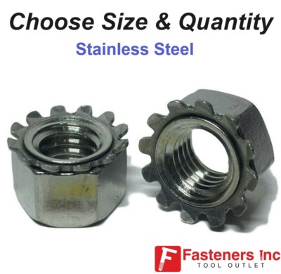 Kep Hex Star Lock Nuts Stainless Steel Thread 18-8 / 304 (All Sizes & Qtys)