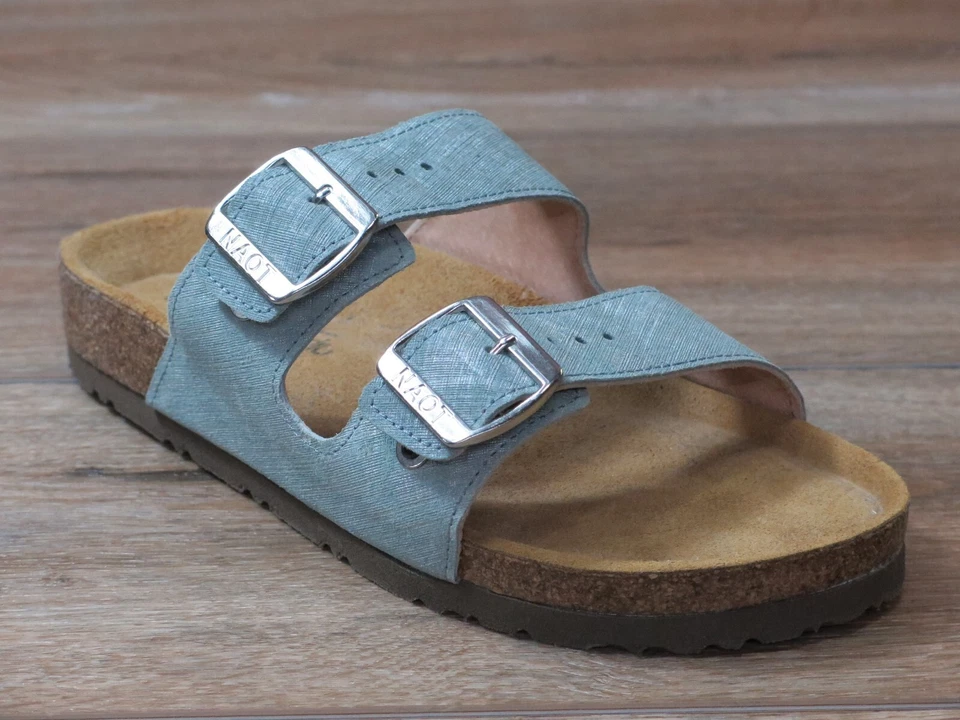 Para mujeres NAOT Santa Bárbara verde azulado lino cuero tobogán con correas de hebilla *7500-GAB Foto 2 de 4