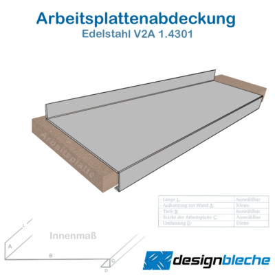 Edelstahl Küchenarbeitsplatte CNS 0,8mm Gastroblech Arbeitsplatte 600mm tief V2A