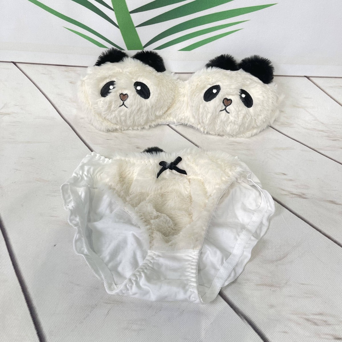 Luxurious Panda Plush Bra Set, Soft Fur Bra Panties, Seductive Women's  Lingerie