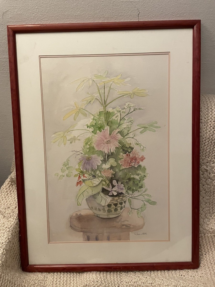 Original 14X21” French vase Wild Flowers Watercolor Painting OOAK