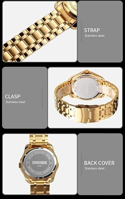 Reloj de cuarzo informal impermeable con esfera tallada de dragón chino dorado de lujo para hombre Foto 3 de 4