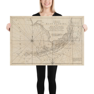 Old Florida Keys Map (1771) Vintage Southern FL Atlas Poster