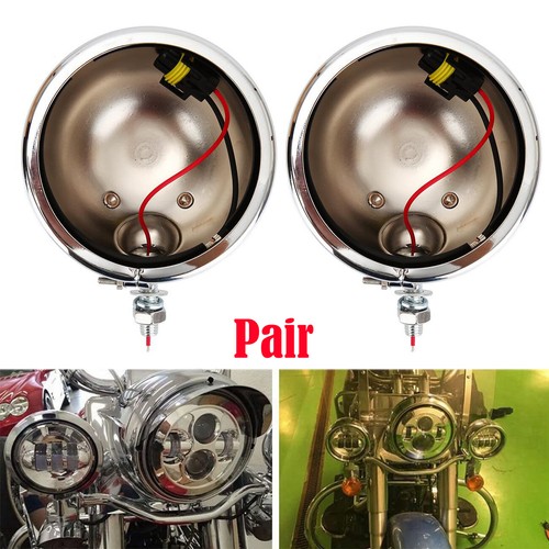 2x Chrome 4.5" LED Auxiliary Fog Light + Outer Cover Housing Bracket For Harley - Picture 2 of 12