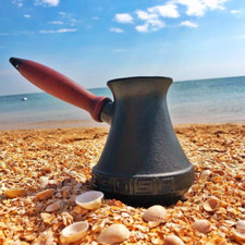 Turka (cezve) Gusseisen für Kaffee emailliert, Cezve mit Holzgriff, Ibrik