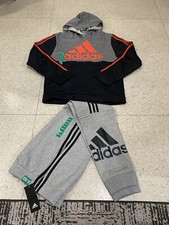 NWT Adidas Boys 2 Piece Set Blue Pullover Logo Hoodie Sweatpants Sz XL 18-20